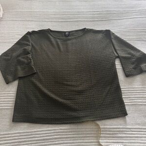 Bobeau Dark Green Textured Long Sleeve Top